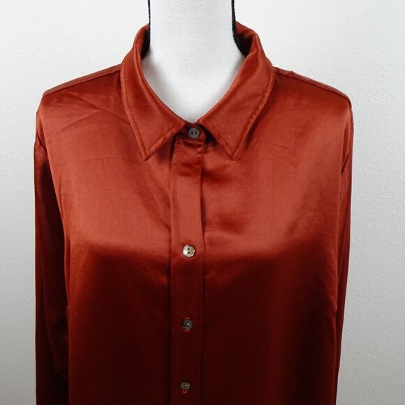 Karen Kane Satiny Top Women's Plus Size 2X Brown Rust Long Sleeve Made in USA - Picture 2 of 10